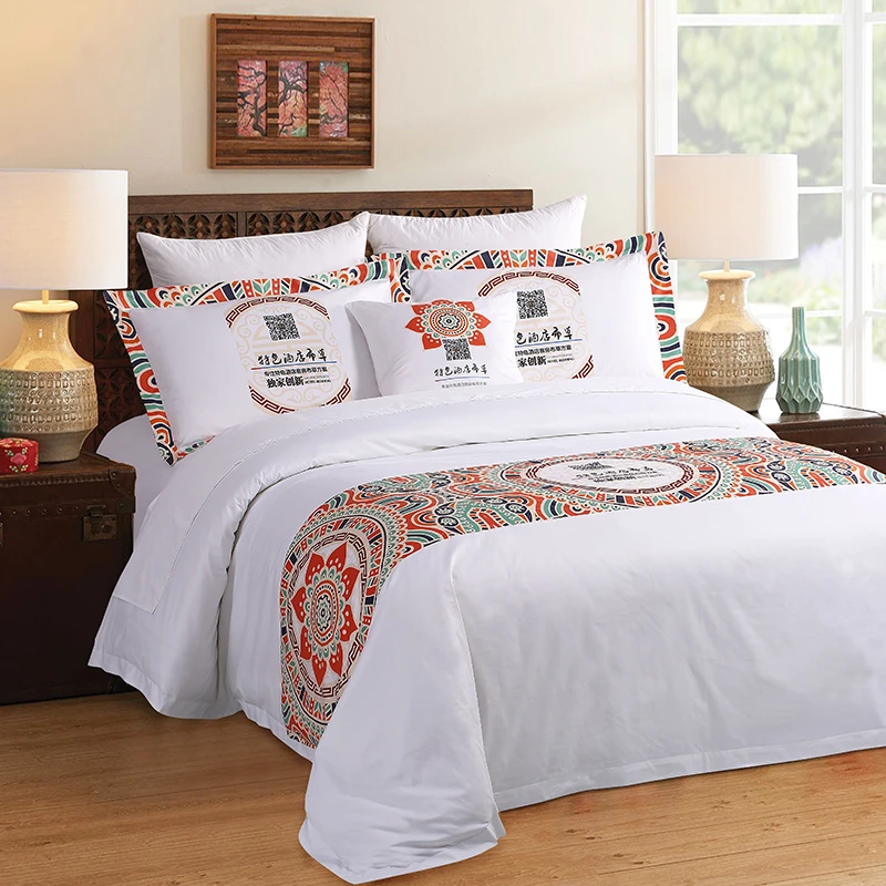 Wholesale Custom white hotel digital printing bedding set bed linen bed sheet set