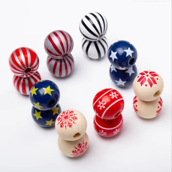 Tailai Christmas S3 Wood Beads Farmhouse Natural Wooden Beads for Craft 16mm Colorful Rustic Halloween Round Beads