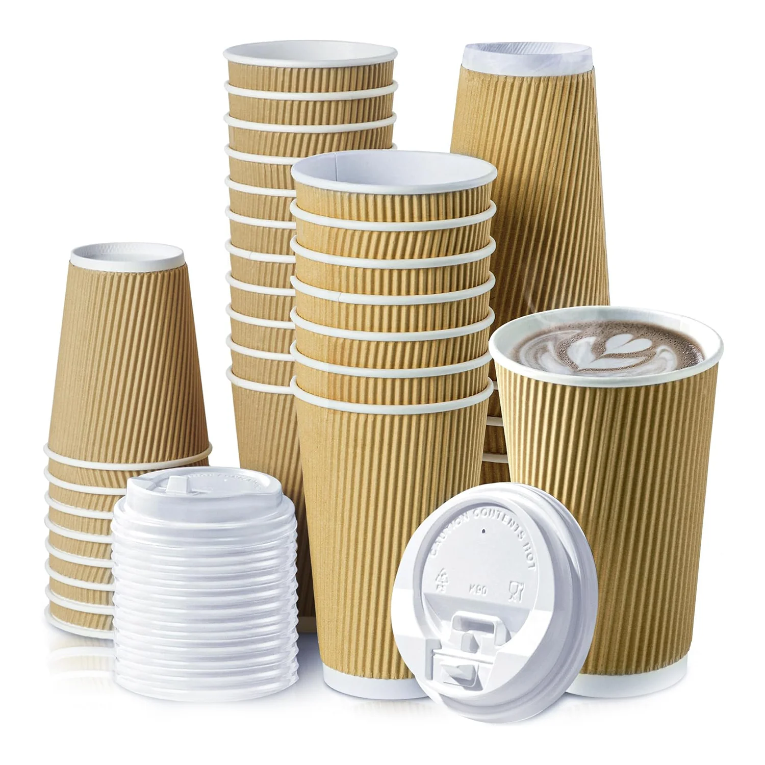 Custom logo Printing Cafe Takeaway Ripple Wall Hot Chocolate Paper Cup Packaging with Lid