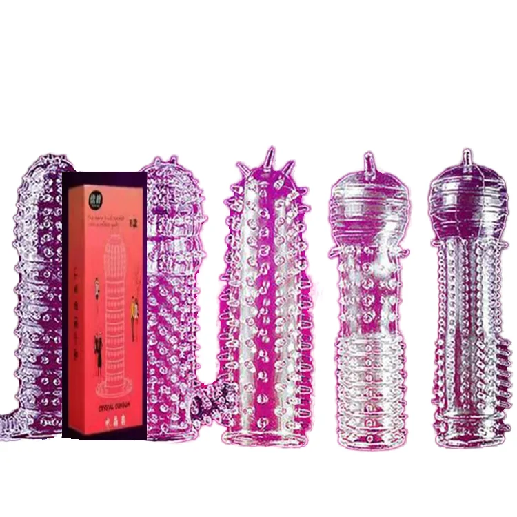 Men's 5 Styles Delay Spray Reusable Thickening Thorn Condoms 5 Pcs Extender  Ribbed Dotted Penis Sleeve Aid Plastic Sex Toy