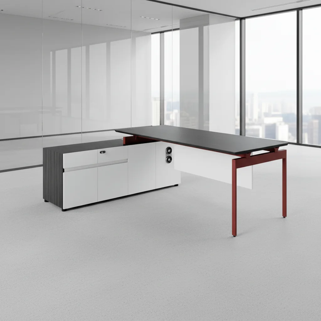 Mid-Level Foldable Office Desk Durable Wood Construction Aluminum Frame Cabinet Storage Space Modern Office Desk 5