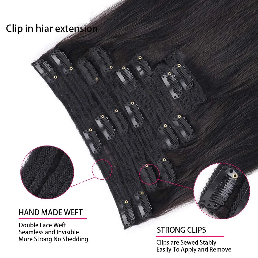 Clip-in-Haarverlängerung, 120 g, doppelter Schuss, jungfräulich, brasilianisches Echthaar, natürlich, für schwarze Frauen_voghion.com