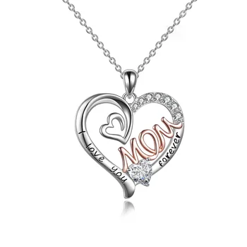 Hainon 925 Silver Plated Pendant Necklace For Women Love Heart Mom Necklace Jewelry Mom Birthday Gifts Custom Jewelry Wholesale