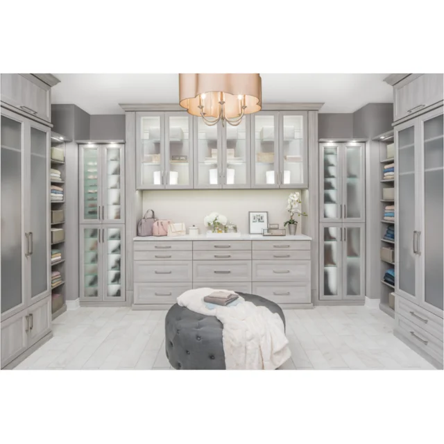 2025 Skyline Customized Contemporary Style RTA Affordable Walk-in Wardrobe with Glass Doors and Display Cabinets