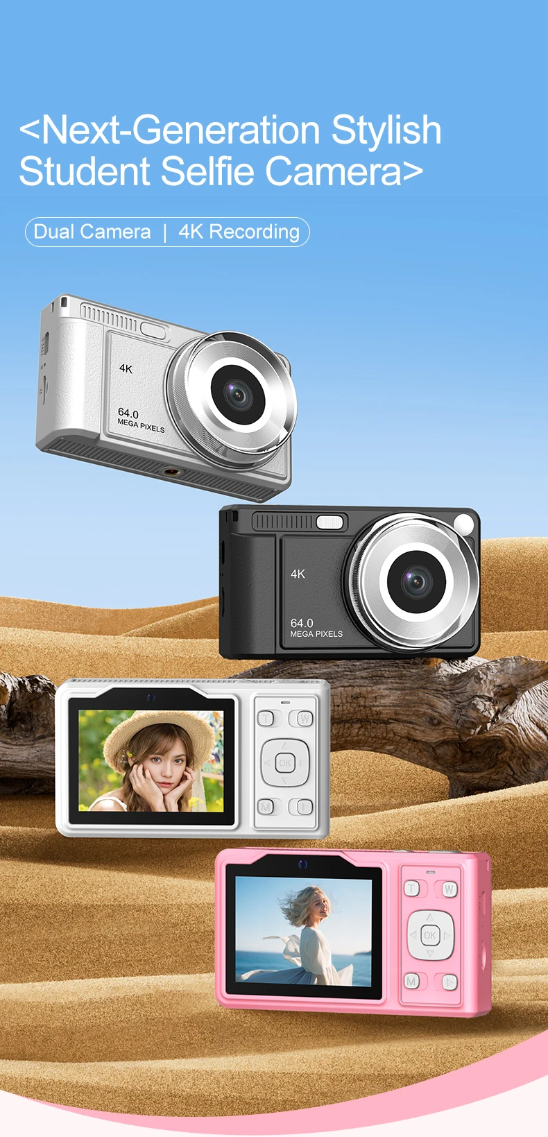 Mini Retro Vintage  Selfie Camera Digital Zoom Anti-Shake for Children's Travel CCD Sensor Element Economical