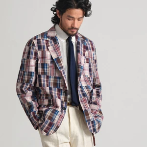 Lightweight 100% Pure Cotton Plaid Sports Suit Jacket for Men Men's Retro Vintage Casual Checkered Patchwork Suit
