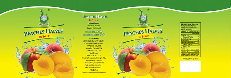 Top Quality Sweet Healthy Fruit With OEM Brand Canned Yellow Peach Halves/Slices Canned Fruit