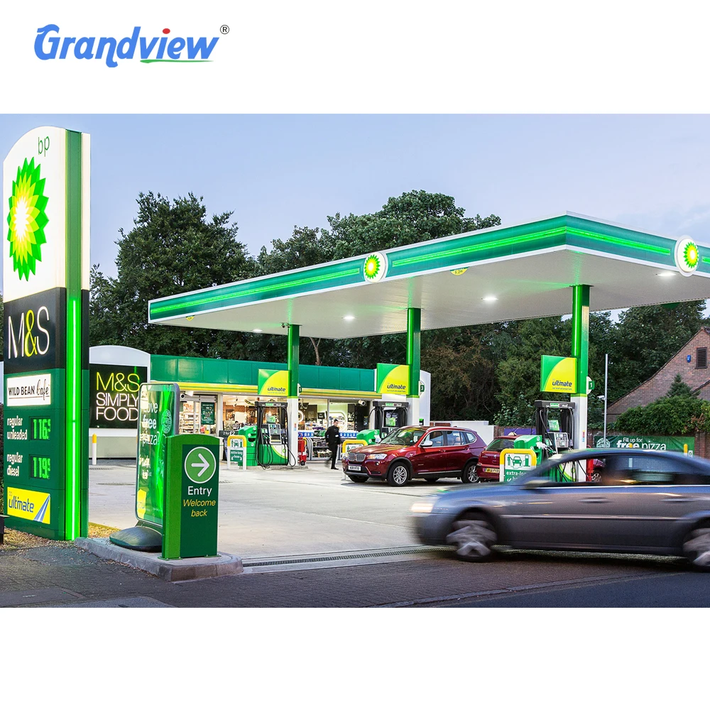 ガソリンスタンド照明付き価格表示パイロン看板キャノピーファシ