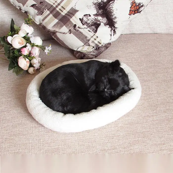 Cute Simulation Sleeping Breathing Cat Stuffed Animal