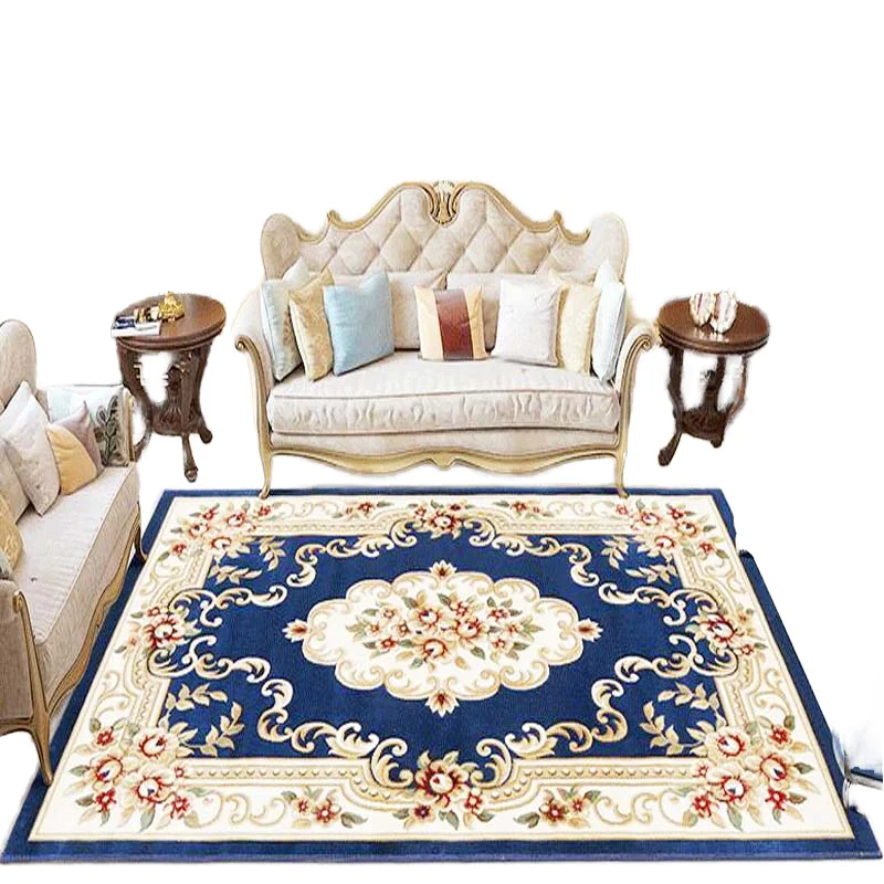 Wilton Blue Modern Floral High Pile Machine Made Eco-friendly Anti-Slip Waterproof Reversible Stain Resistant Area Rug Home