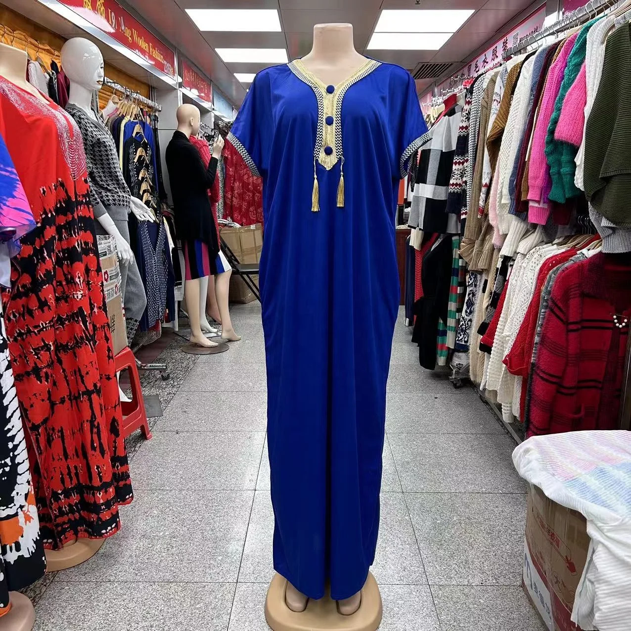 New African Fashion Loose Multi Color Gold Weaving Tassel Style Clean Color Simple Latest  Design Women Dress