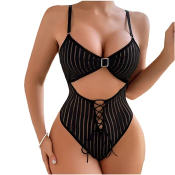2024 New Women's Striped Backless Bodysuit High Quality Hot Sale See-Through Mesh Body Shaping Sexy Lingerie
