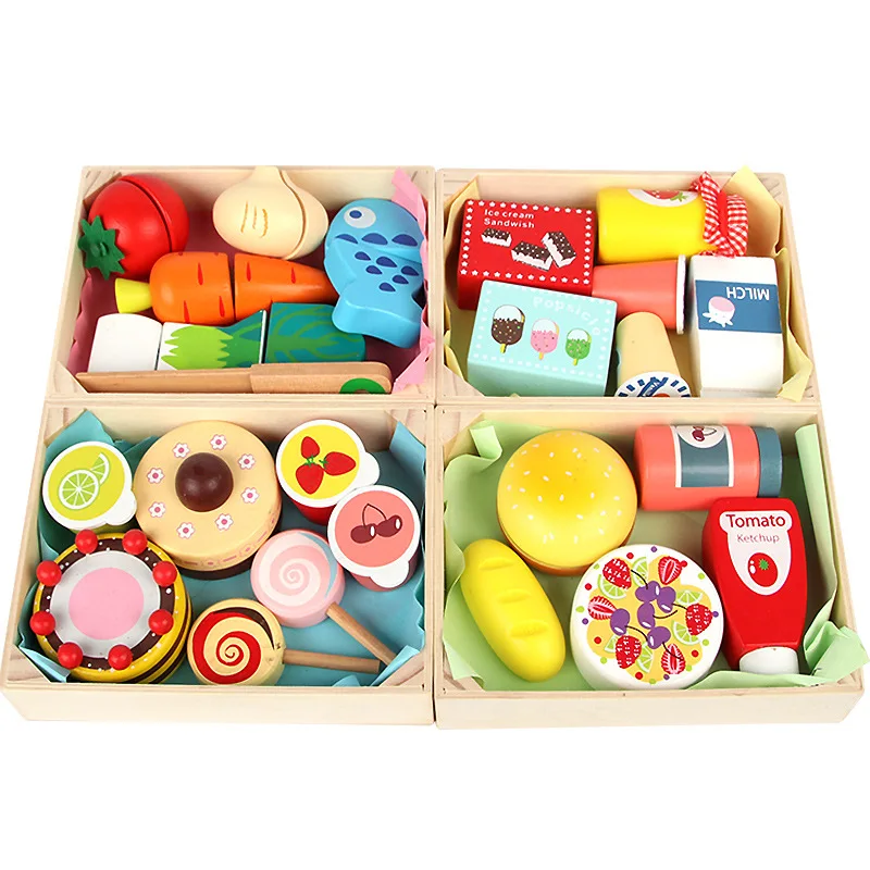 COMMIKI Felt Fruit and Vegetables Wooden Frame Snack Group Pretend