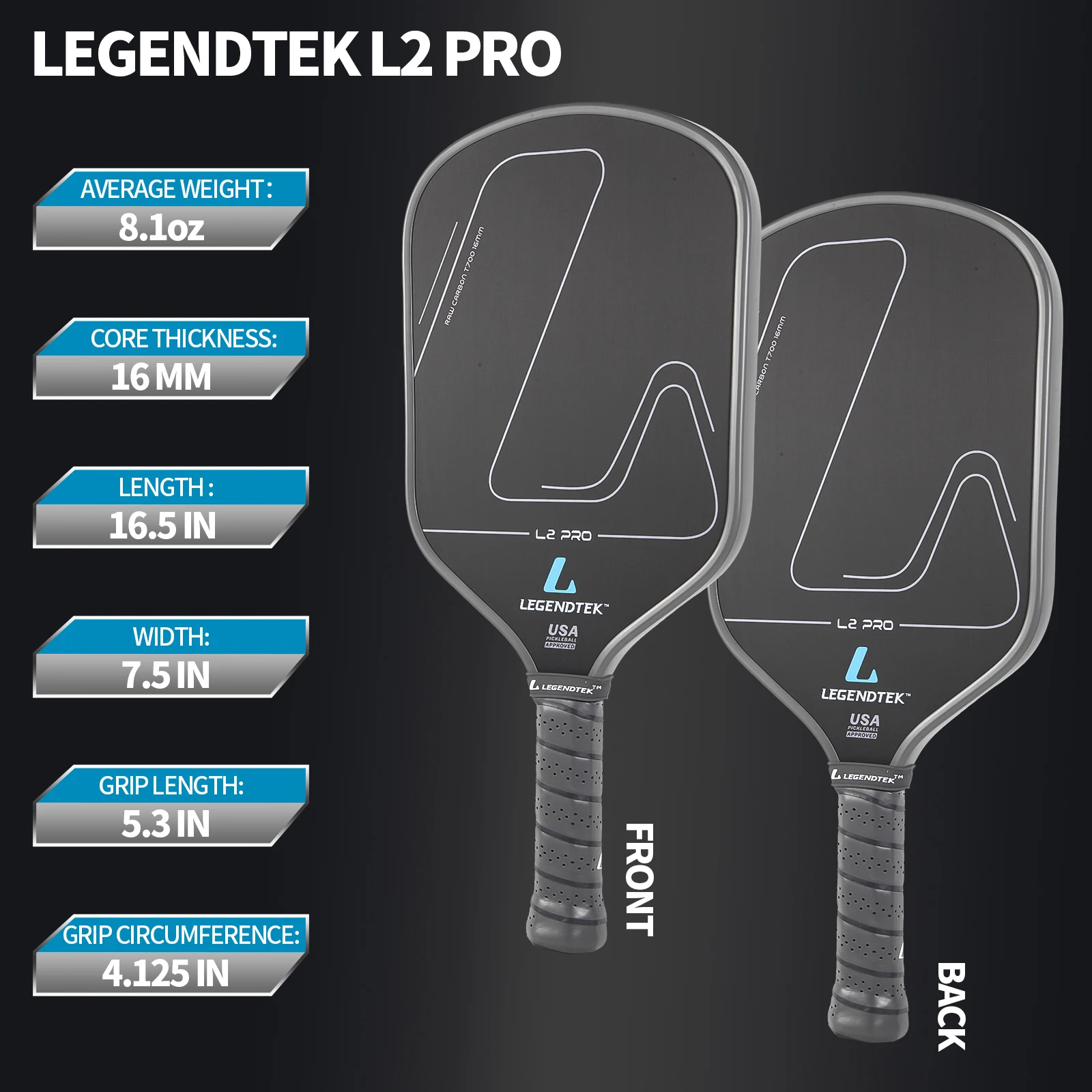 Legendtek Pickleball Paddles USAPA Approved Raw Carbon Fiber with Injected Foam Unibody with Paddle Cover