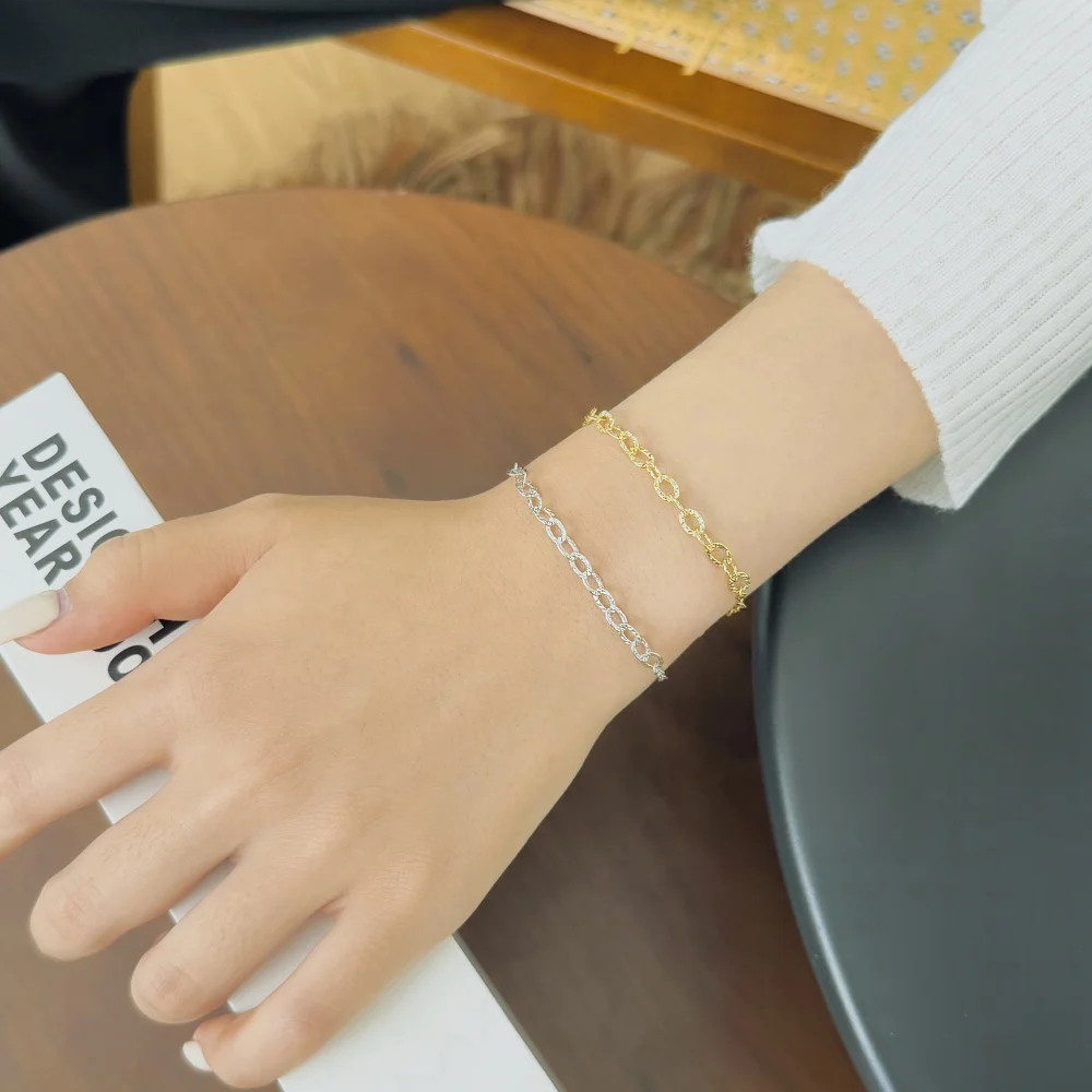 KAKODIY Unique Design Rhodium 14K Gold Plated Glitter Minimalist Chain Women's Jewelry Bracelets and Bangles Adjustable Length detail 8