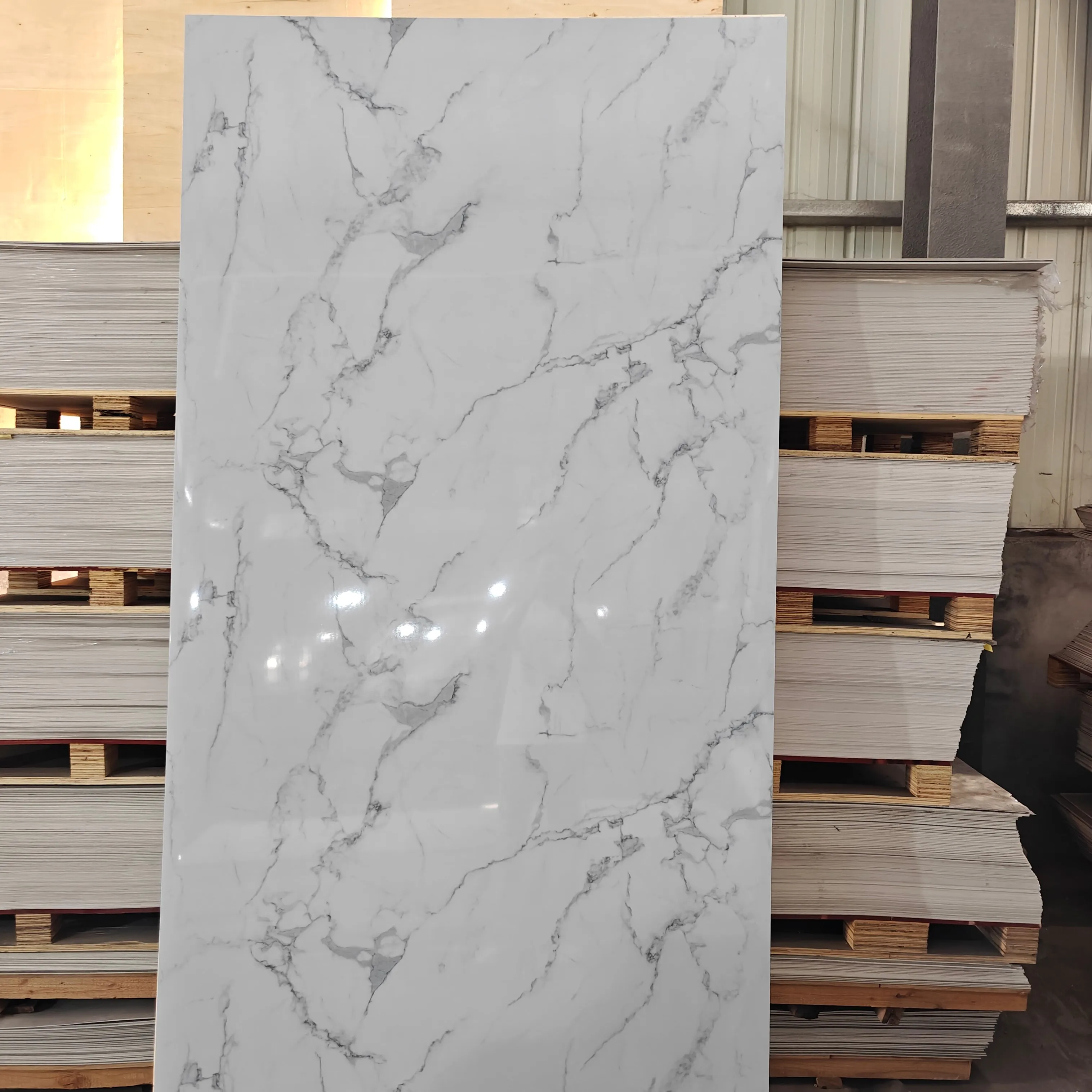 PVC Marble Sheet High Gloss UV Coated Decorative Wall Panel for Interior Decoration Cutting Service 2-4mm Thickness Waterproof