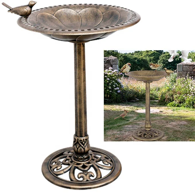 Gold Freestanding Pedestal Bird Bath Bowl Feeder Outdoor Garden Yard Stand Decor 