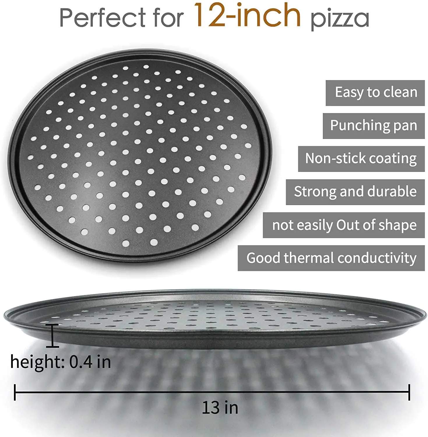 12 Inch Smooth Rolled Edges Pizza Tray Carbon Steel Pizza Pan Nonstick