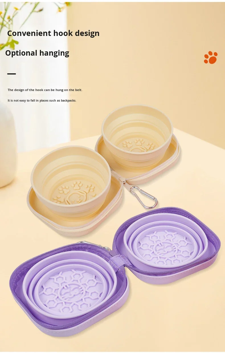 2 in 1 Folding Silicone Pet Bowl with Zipper Closure New Outdoor Carrying Cat and Dog Feeding Bowl factory