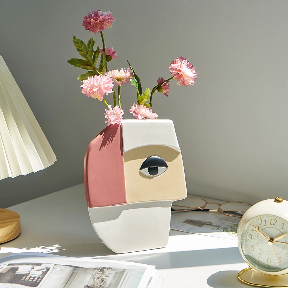 Modern minimalist home decoration resin flower arrangement abstract human face vase