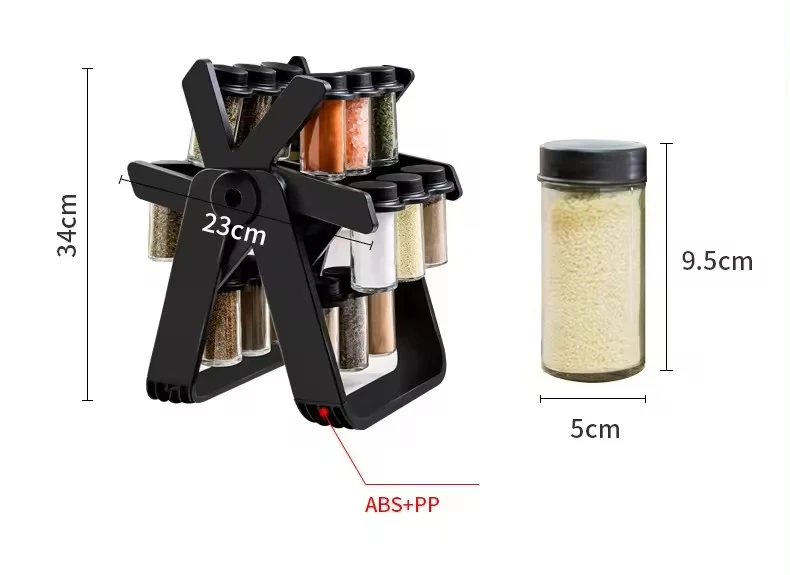 Hot Sale Multifunctional Rotating Spice Rack With 18 Glass Jars Revolving Bottle Organizer - Seasoning Organize Set for Kitchen