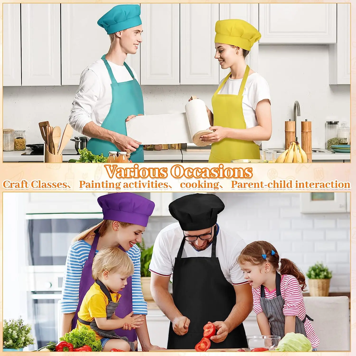 Adult Apron Chef Hat Set with Pockets Adjustable Chef Hat for Women Men Costume Cooking Kitchen Grilling Painting Crafting