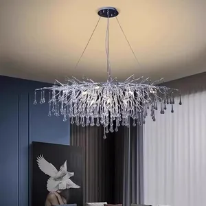 French Luxury Style High-End Retro Crystal Chandelier Creative Tree Branch Middle Hanging Pendant for Dining Living Aluminum