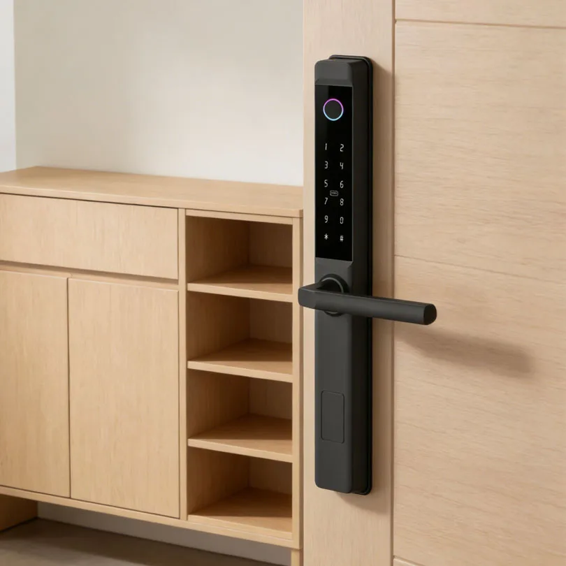 قفل باب ذكي خفيف الوزن ومقاوم للماء، يُفتح بواسطة بصمة الإصبع أو الرقم السري، قفل رقمي مناسب للأبواب الداخلية والخارجية، من شركة كايسستار