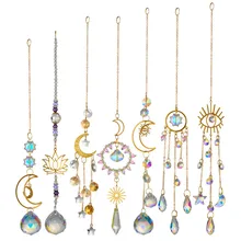 Hanging Rainbow Moon Sun Catchers with Crystals for Windows Colorful Garden Wind Chimes with Chain Pendant Ornaments for Wedding
