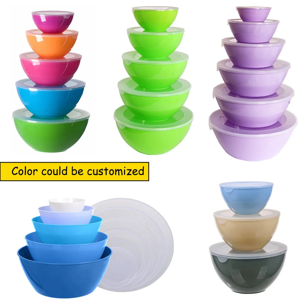 10pcs Take Away Small and Large Plastic Stackable Thailand  Food Salad Bowl with Lid for Salad Serving and Mixing Set