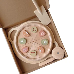 Kitchen Set Children Educational Play Wooden Artificial Fruit Vegetable Pizza Cut Cooking Plastic for Kids Toddler Boys & Girls