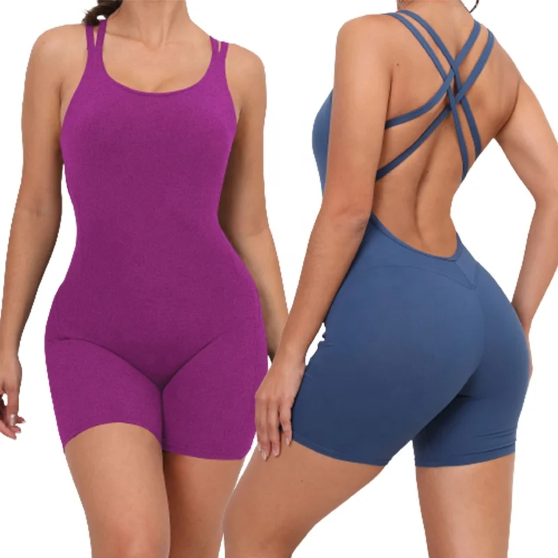 Mono deportivo con espalda descubierta para mujer, para Fitness LICRA Peto  de, Mono de una pieza, pantalones cortos, ropa de entrenamiento para