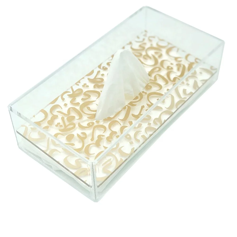Rectangular Gold Tissue Box Cover Custom Acrylic Tissue Box