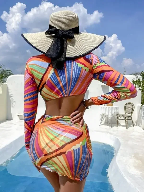 Supplier Modern Print Colorful Bright Girl Three Piece Sexy Swimwear Hot Liaoning Spandex/Polyester Quick Dry Bikini