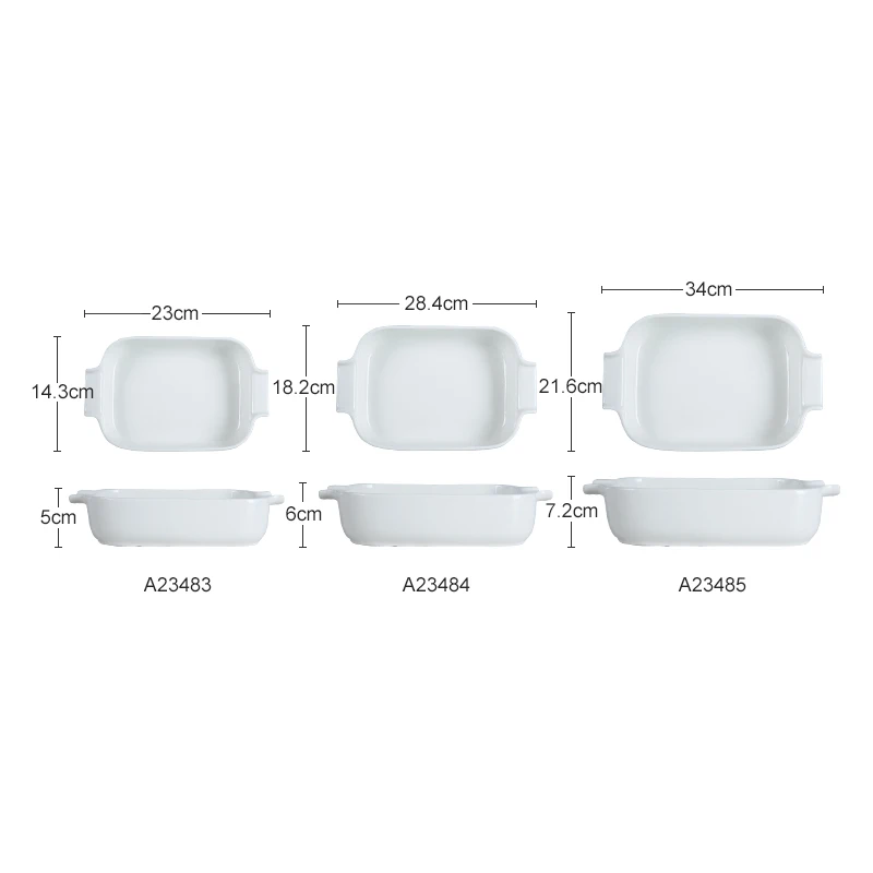 WEIYE 2025 New Arrival Rectangular Durable Porcelain Baking Pan White Ceramic Baking Tray With Handle