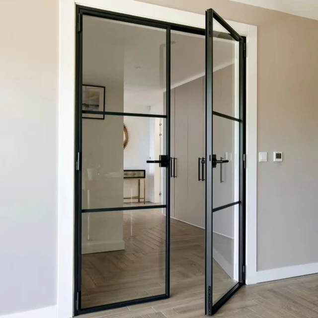 Swing Style Bedroom Doors Glass with Steel Frames for Villas Interior Design Solution