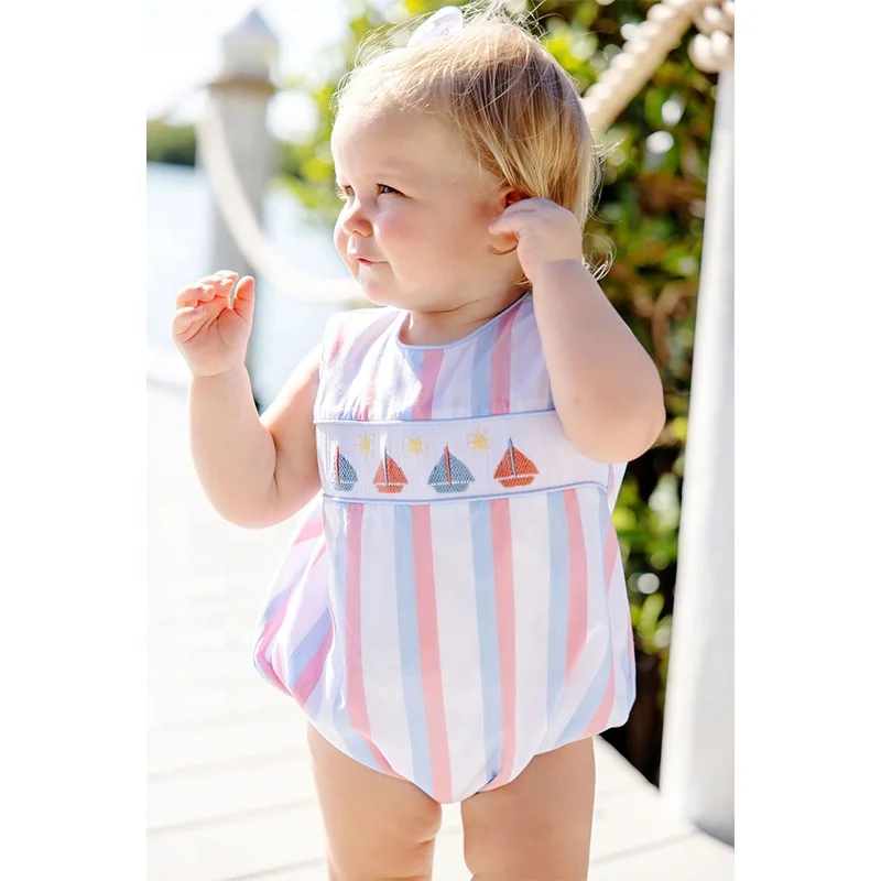 Baby Kids Girls Smocked Brooke Bubble New River Nautical Stripe With