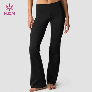 HUCAI Custom logo Breathable Nylon Spandex High Quality Breathable Low Waist Flared Legs Gym Yoga Pants Flare Leggings Women
