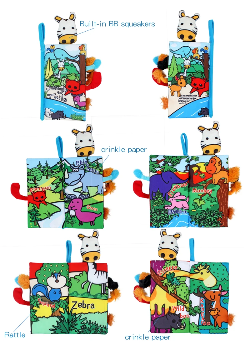 Animal tails cloth book babyusborne books kids smart toys B709