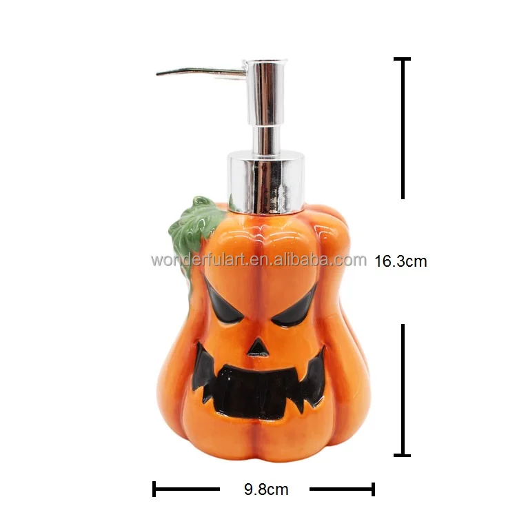 OEM Ceramic Halloween Holiday Bathroom Countertops Lotion Dispenser Pumpkin Shape Hand Soap Dispenser Hand Lotion Dispenser
