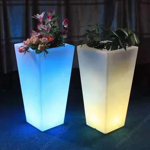 Modern 16-Color LED Illuminated Square Flower Vase Pot Trays Lighted Vase for Planters and Garden Decor