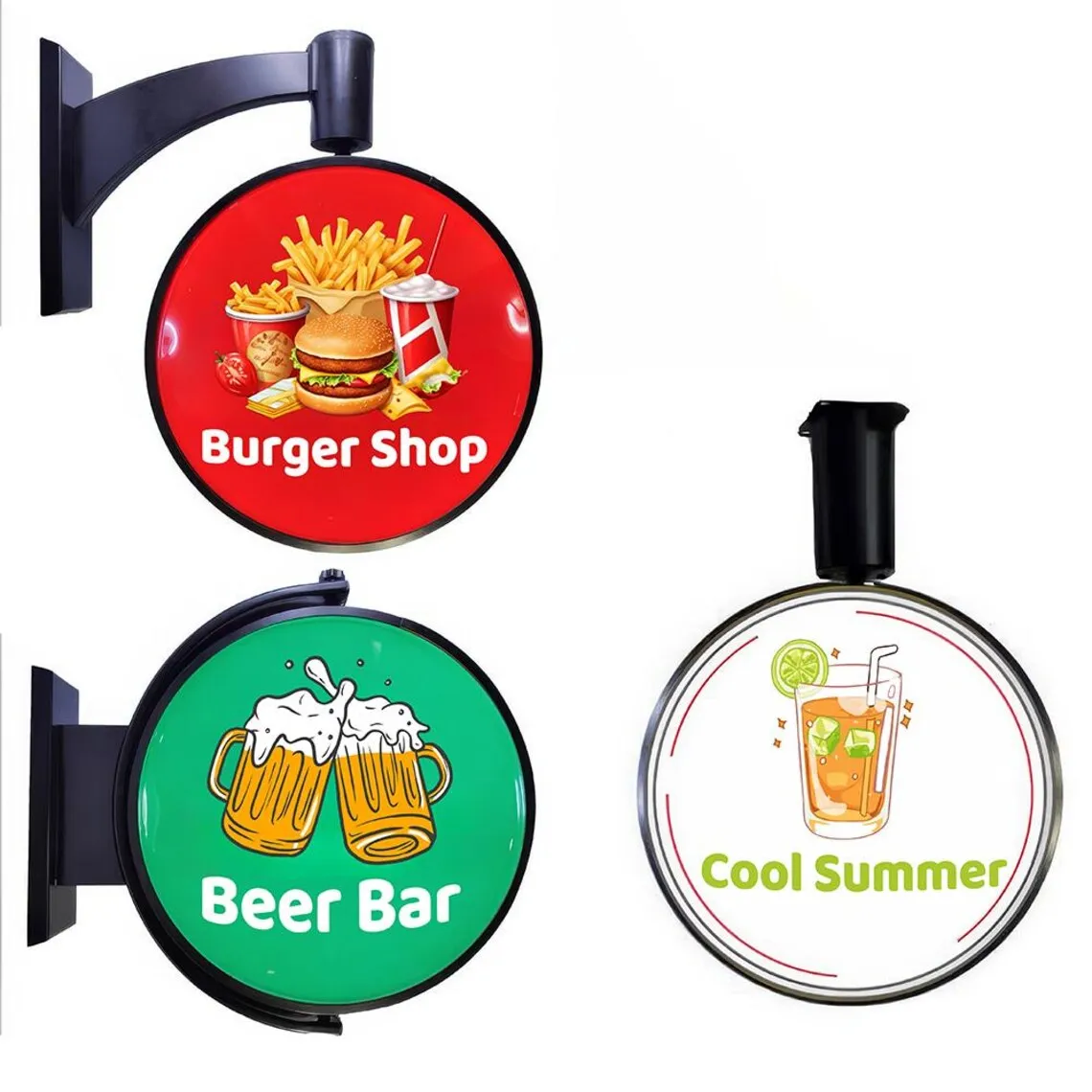 Custom Outdoor Acrylic Double Sided Street Shop Led Advertising Sign Round Rotating Light Box for business shop