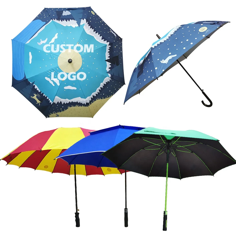 Factory Wholesale Personality Sublimation Golf Umbrella With Custom Logo Prints Promotional Umbrella