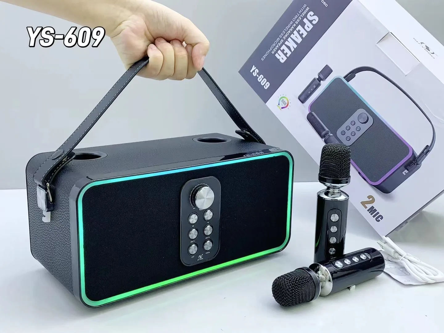 YLL Portable Bluetooth Karaoke Machine With 2 Wireless Mics - 60W Powerful Speaker For Parties