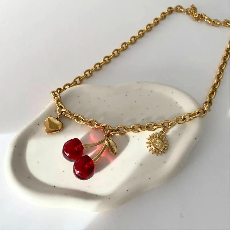 Women's Red Cherry Charm Jewelry Set