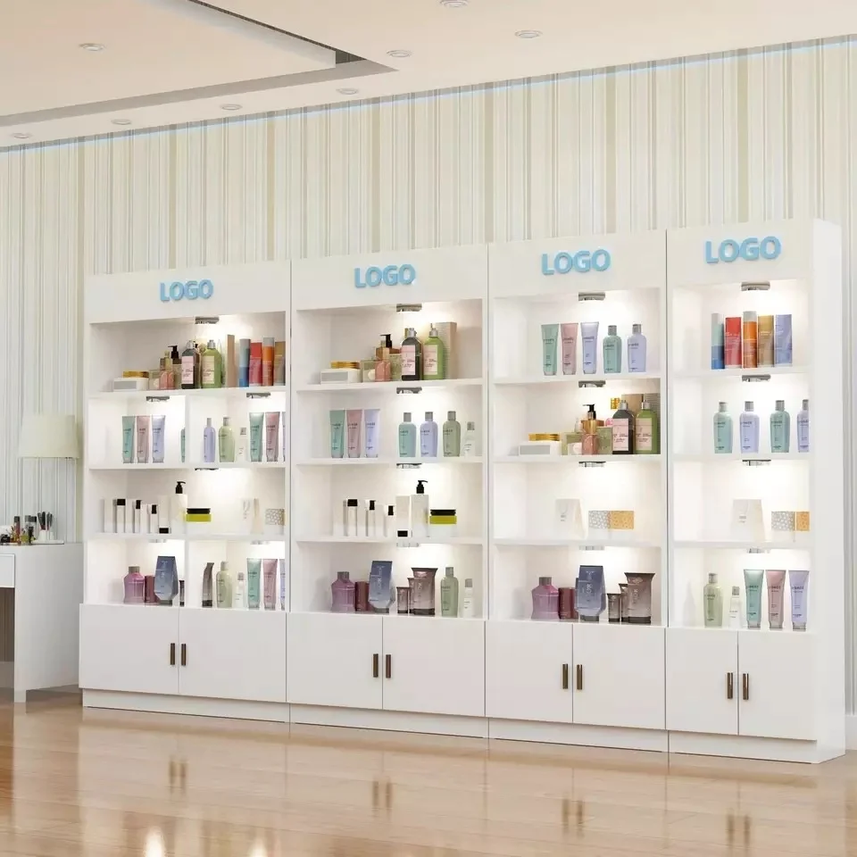 High quality wood nail polish display shelf makeup cabinet rack cosmetic display stand