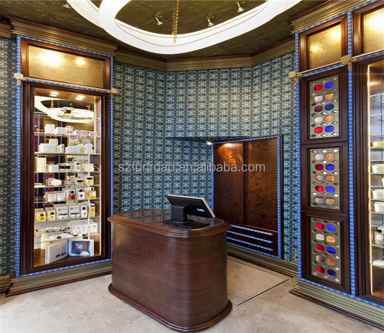 modern cosmetics shop interior design make up stands and displays makeup counter