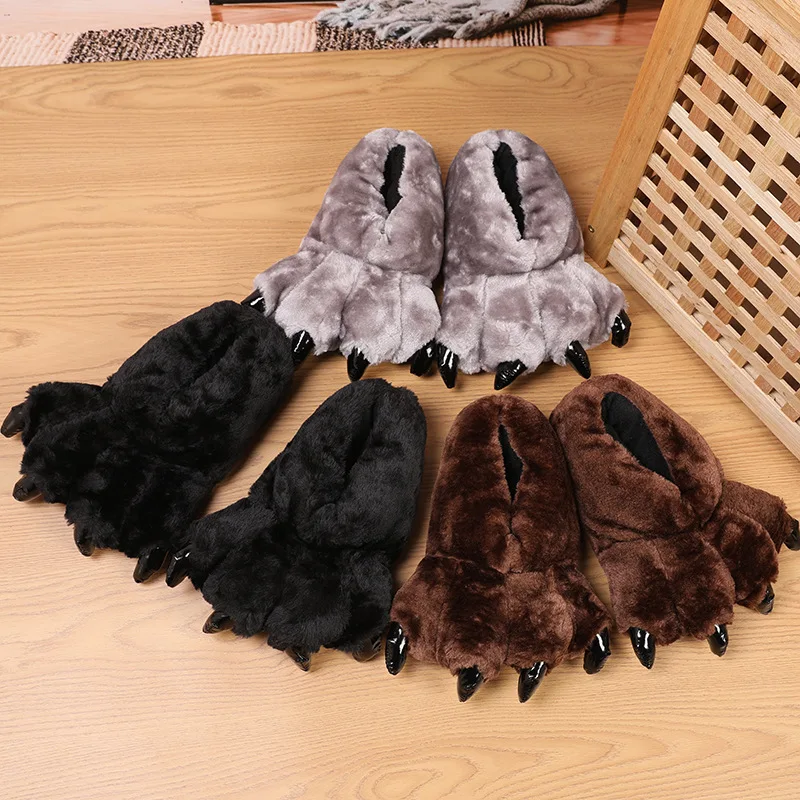 Creative Bear Paw Cotton Slippers Winter Couple Home Cute
