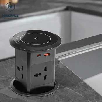 Pop-Up Hidden Desk Box Outlet Intelligent retractable pop-up socket With wireless charging