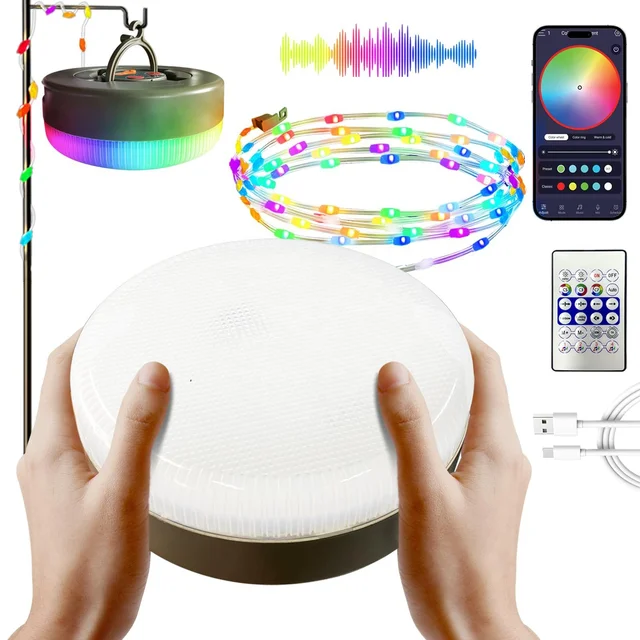 Hot Sale 4000K RGB LED Solar String Lights Durable PC Body Outdoor Camping Lamp with SOS Feature